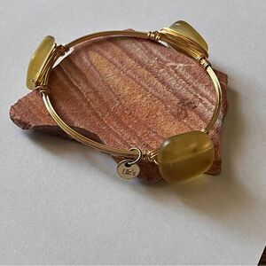 Ellie's Gold Tone Wire Wrapped with Three Yellow Stones 3" Bangle Bracelet